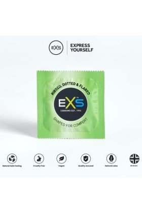 EXS | Préservatifs Texturés | Lubrifiés en Latex Naturel et en Silicone | Côtelés et à Picots | Végans | Lot de 12
