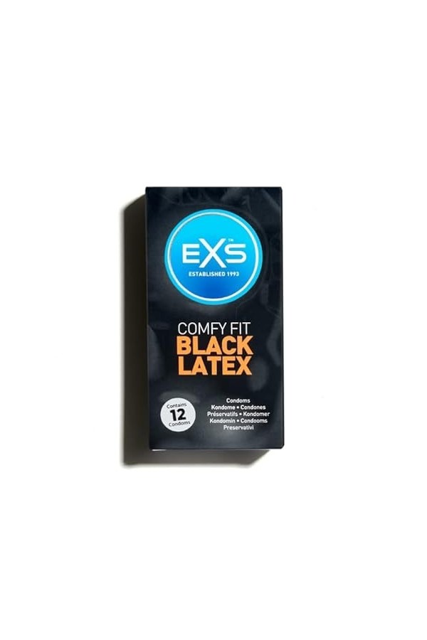 EXS | Préservatifs en Latex Noirs | Améliorez votre Vie Sexuelle Avec du Latex Coloré | Végan | Lot de 12