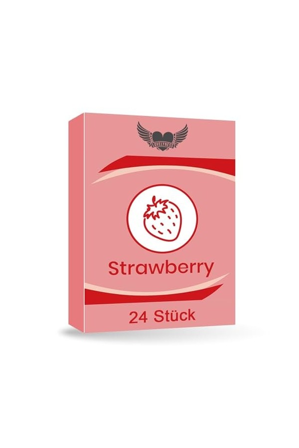 Préservatifs aromatisés à la fraise 52 mm - 24 pièces Feeling real Extra mince Extra humide Film lubrifiant pour les relation