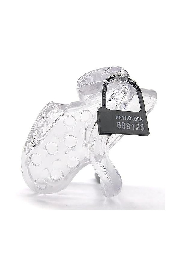 Grande cage de massage ventilée en silicone avec quatre anneaux de taille avec clés et serrures,Clear,S