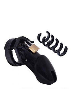 SEX-GONGZHU Safe and Comfortable Black Lock Cage Anti-Dropout Fixing Silicone Device Control Cage 5 Sizes -A397 Noir-Long 