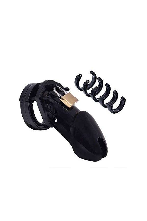 SEX-GONGZHU Safe and Comfortable Black Lock Cage Anti-Dropout Fixing Silicone Device Control Cage 5 Sizes -A397 Noir-Long 