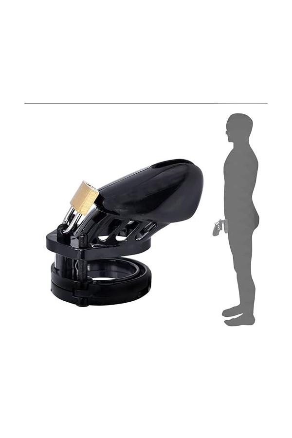 SEX-GONGZHU Safe and Comfortable Black Lock Cage Anti-Dropout Fixing Silicone Device Control Cage 5 Sizes -A397 Noir-Long 