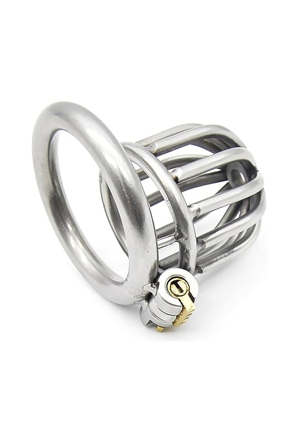 Argent en acier inoxydable en métal trompette respirant cage avec clé et serrure,45mm