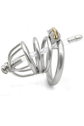 QGINESE Élégant en acier inoxydable grande cage respirante avec bouchon transparent creux avec clé et serrure,45mm