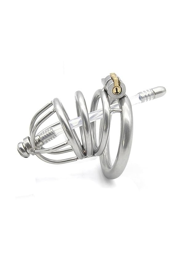 QGINESE Élégant en acier inoxydable grande cage respirante avec bouchon transparent creux avec clé et serrure,45mm