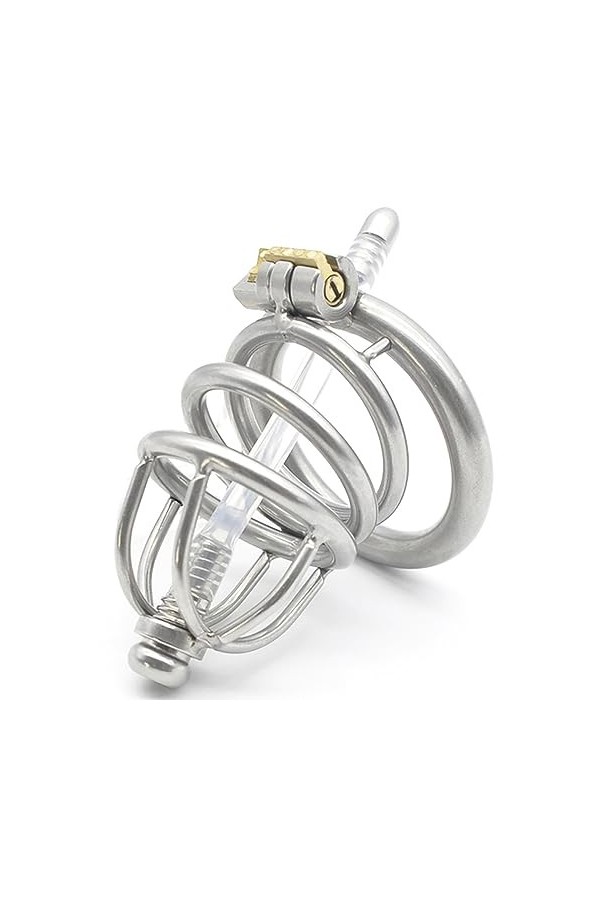 QGINESE Élégant en acier inoxydable grande cage respirante avec bouchon transparent creux avec clé et serrure,45mm