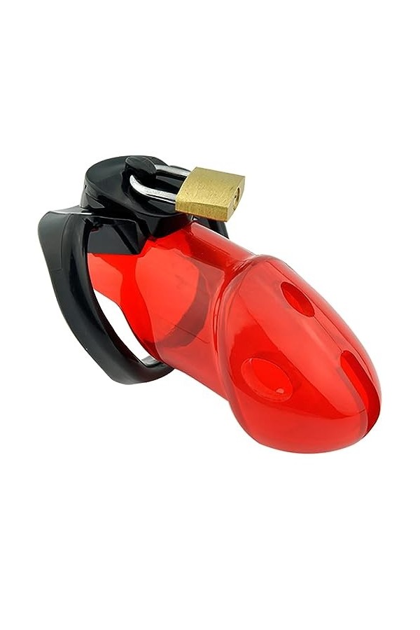 Grande cage respirante en plastique rouge et noir et transparent avec trois anneaux de taille,Clear