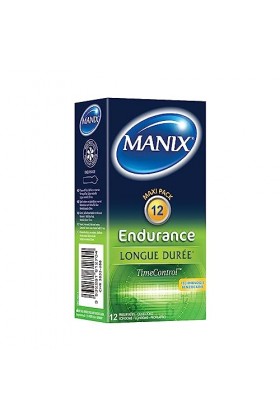 MANIX ENDURANCE TIME CONTROL: Boîte de 12 préservatifs retardant pour Homme/Aide contre léjaculation précoce/Largeur nominal