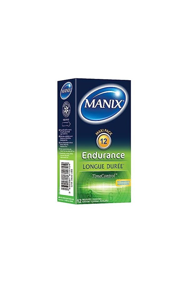 MANIX ENDURANCE TIME CONTROL: Boîte de 12 préservatifs retardant pour Homme/Aide contre léjaculation précoce/Largeur nominal