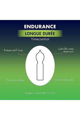 MANIX ENDURANCE TIME CONTROL: Boîte de 12 préservatifs retardant pour Homme/Aide contre léjaculation précoce/Largeur nominal