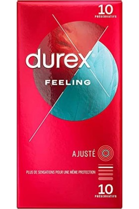 Durex FEELING AJUSTÉ - 10 Préservatifs Ultra Fins et Lubrifiés - Taille Ajustée