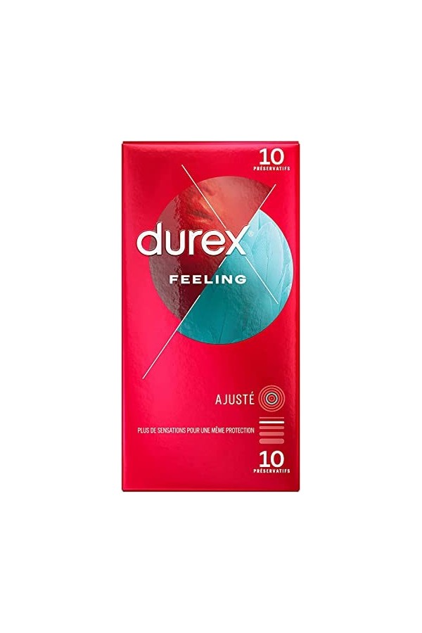 Durex FEELING AJUSTÉ - 10 Préservatifs Ultra Fins et Lubrifiés - Taille Ajustée