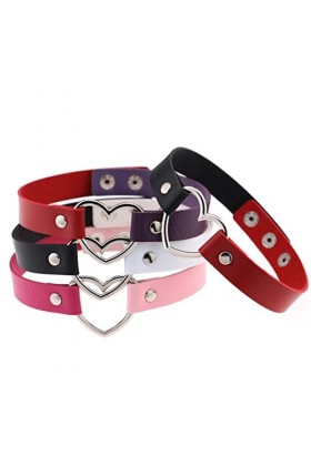 MENGQING Collier ras-du-cou sexy punk gothique cœur creux femme fille double couture collier cosplay bijoux noir rouge