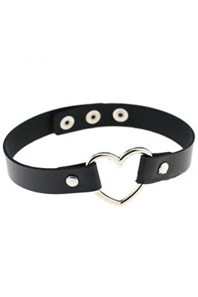 MENGQING Collier ras-du-cou sexy punk gothique cœur creux femme fille double couture collier cosplay bijoux noir