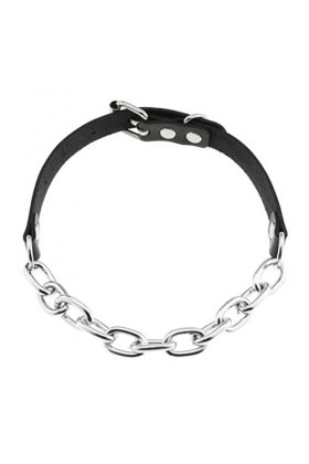 CHOUBAGUAI Collier ras du cou gothique sexy en acier inoxydable argenté - Collier ras du cou en cuir punk gothique pour femme