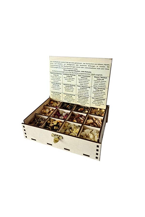 Heilkräuter Manufaktur Boîte de fumage avec 12 variétés de mélange de fumage sensualité et amour 14 x 10 x 4 cm