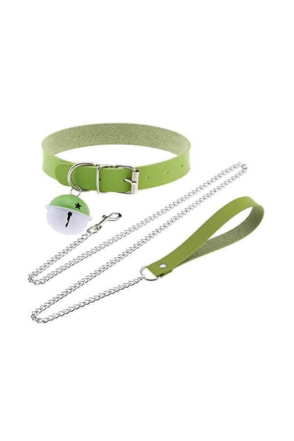 Collier ras-du-cou punk en cuir coloré bicolore avec pendentif cloche, style hip-hop, jeu de rôle, bijoux de couple blanc