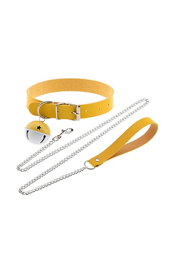 Collier ras-du-cou punk en cuir coloré bicolore avec pendentif cloche, style hip-hop, jeu de rôle, bijoux de couple blanc 