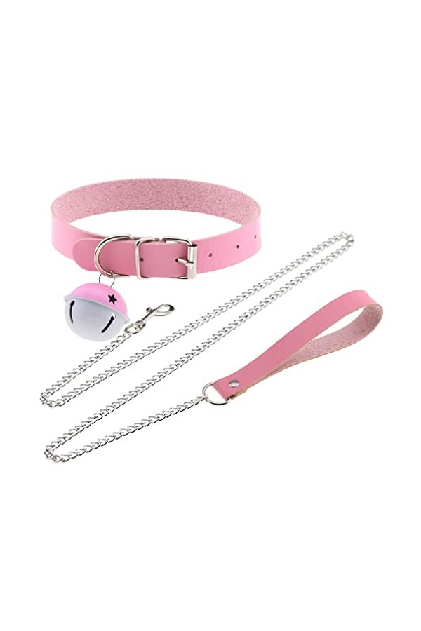 Collier ras-du-cou punk en cuir coloré bicolore avec pendentif cloche, style hip-hop, jeu de rôle, bijoux de couple blanc