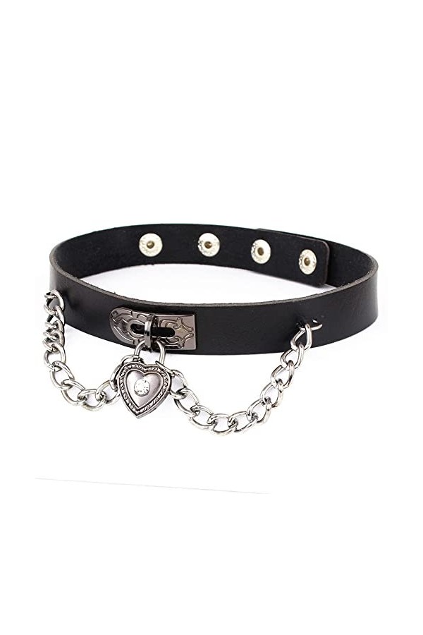 Wambere Collier Ras du Cou,Choker,Gothiques Choker,Choker en Cuir Amour Cœur Chaîne de Clavicule,Collier en Cuir Collier régl