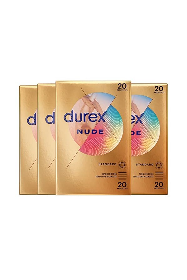 Durex - Lot de 80 Préservatifs Nude - Sensation Peau Contre Peau - 4x20 pièces