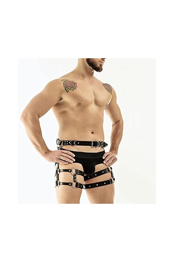 JGOIN Harnais Punk pour homme Harnais de poitrine réglable en faux cuir avec boucle Harnais en faux cuir Sexy Clubwear Costum