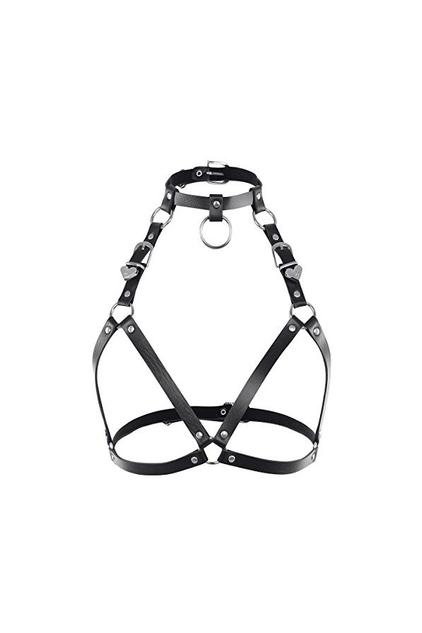 FEESHOW Harnais Ceinture Femme Lingerie -érotique Harnais de Poitrine déguisement-Sexy Harnais Gothique/Pentacle Noir B
