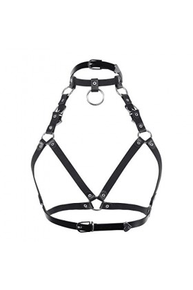 FEESHOW Harnais Ceinture Femme Lingerie -érotique Harnais de Poitrine déguisement-Sexy Harnais Gothique/Pentacle Noir B