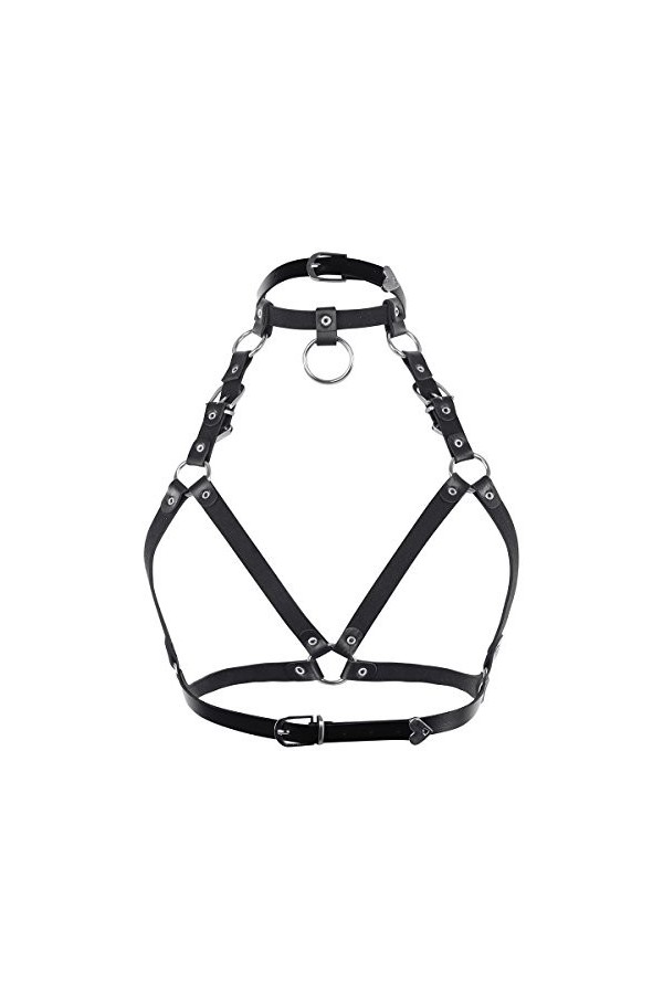 FEESHOW Harnais Ceinture Femme Lingerie -érotique Harnais de Poitrine déguisement-Sexy Harnais Gothique/Pentacle Noir B