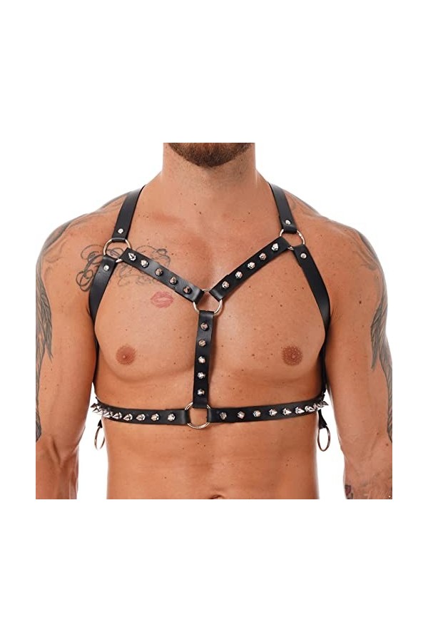 ranrann Harnais de Poitrine en Cuir pour Homme Harnais Réglable Boucle Bretelle dépaule Bandage Costume Clubwear Type 8 Tai