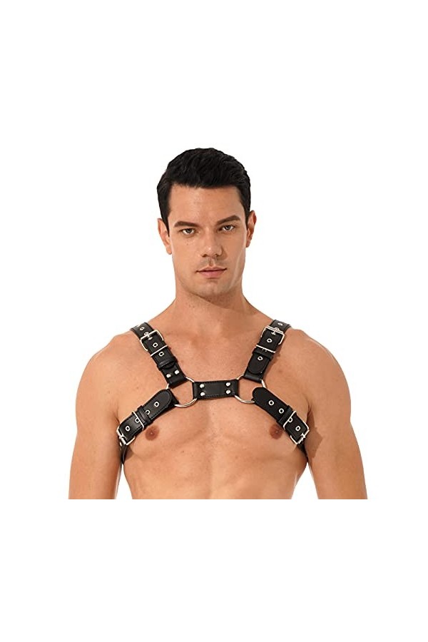 ranrann Harnais de Poitrine en Cuir pour Homme Harnais Réglable Boucle Bretelle dépaule Bandage Costume Clubwear Type 8 Tai