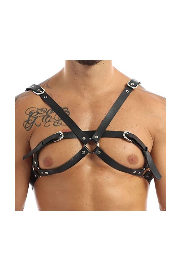ranrann Harnais de Poitrine en Cuir pour Homme Harnais Réglable Boucle Bretelle dépaule Bandage Costume Clubwear Type 8 Tai