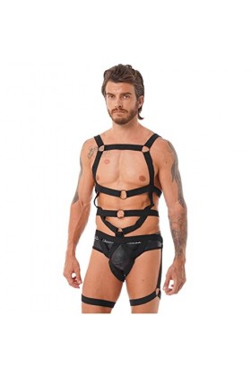 inhzoy Homme Maillot de Corps Ceinture Harnais de Poitrine Jouet Damour Jeu de Rôle Cosplay Adultes Couple Bandage Réglable 