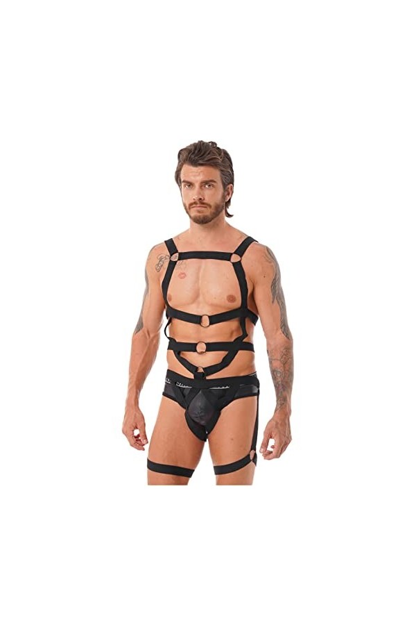 inhzoy Homme Maillot de Corps Ceinture Harnais de Poitrine Jouet Damour Jeu de Rôle Cosplay Adultes Couple Bandage Réglable 