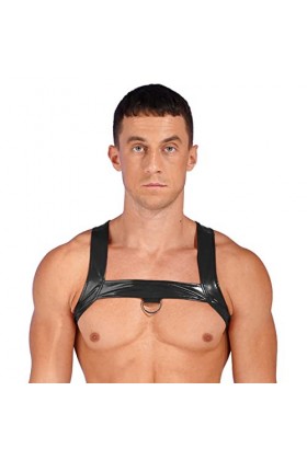 Oyolan Homme Harnais Cuir Verni Sexy Bandage Body String Lingerie Wetlook Harnais Gay Clubwear M-XXL Type A Noir XL