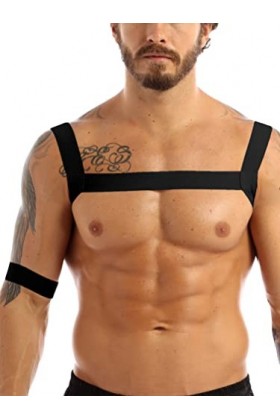 ranrann Musculaire Sexy Harnais de Poitrine Epaule Elastique Body Costume Clubwear Réglables Bretelle de Poitrine Maillot de 