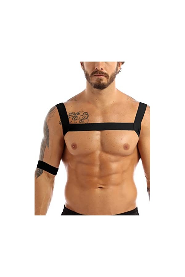 ranrann Musculaire Sexy Harnais de Poitrine Epaule Elastique Body Costume Clubwear Réglables Bretelle de Poitrine Maillot de 