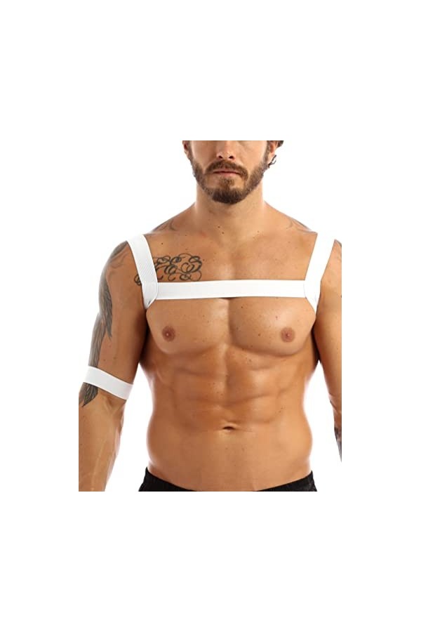 ranrann Musculaire Sexy Harnais de Poitrine Epaule Elastique Body Costume Clubwear Réglables Bretelle de Poitrine Maillot de 