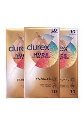 Durex - Lot de 30 Préservatifs Nude Sans Latex - Sensation Peau Contre Peau - 3x10 pièces