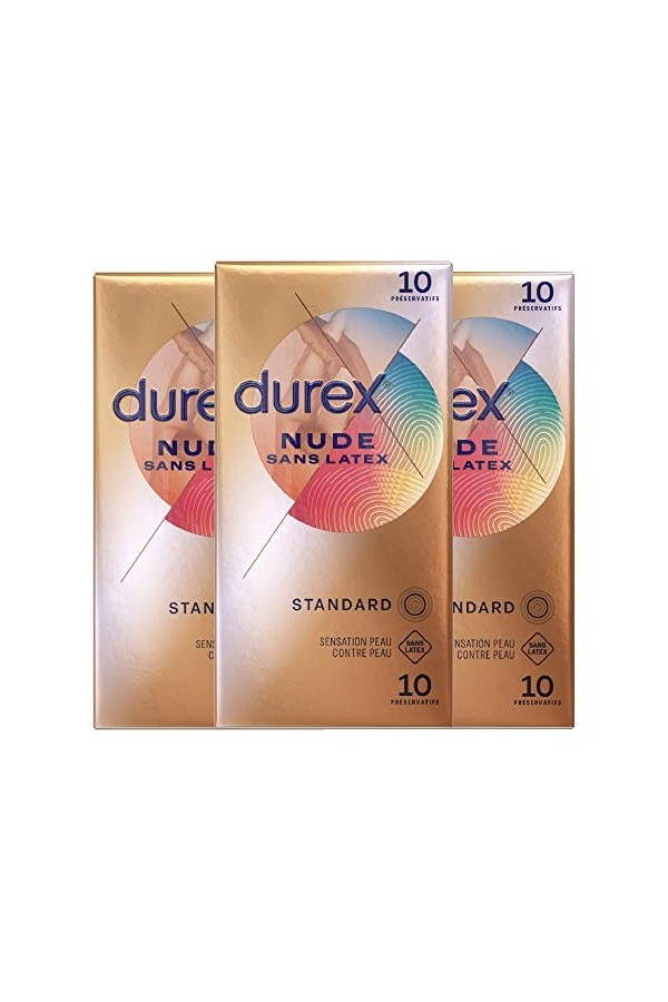 Durex - Lot de 30 Préservatifs Nude Sans Latex - Sensation Peau Contre Peau - 3x10 pièces