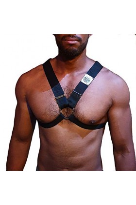 Harnais de poitrine pour homme - Body harness strap - X Design - Ajustable avec sangles en nylon noir et spandex - N2XN 