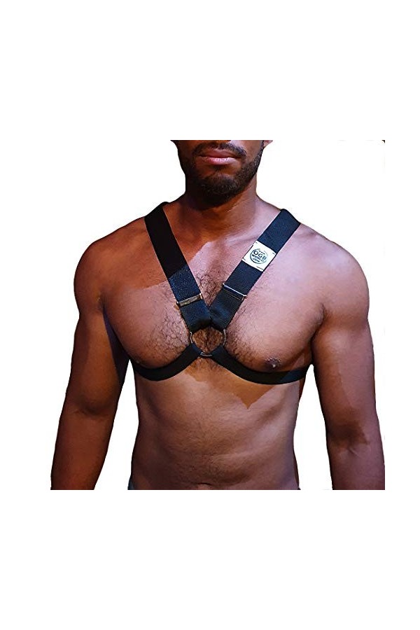 Harnais de poitrine pour homme - Body harness strap - X Design - Ajustable avec sangles en nylon noir et spandex - N2XN 