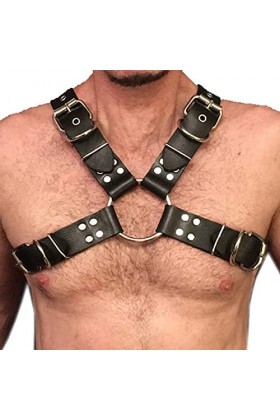 ELizoop Harnais Punk pour homme Ceinture réglable en cuir PU Chaîne Sexy Steampunk Harnais de poitrine Ceinture Strap Rave Cl