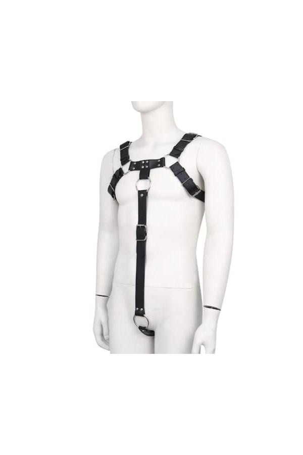 HSQSMWJ Homme Harnais de Corps Bandage Sangle de Poitrine en Faux Cuir Bar Pub Jeu de Rôle Plaisir Color:Black,Size:One Size