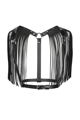 ranrann Femme Sexy Ceinture Harnais Poitrine Réglable Cuir PU Gland Harnais Epaule Bandoulière Frangé Body Cage Corps Bandage