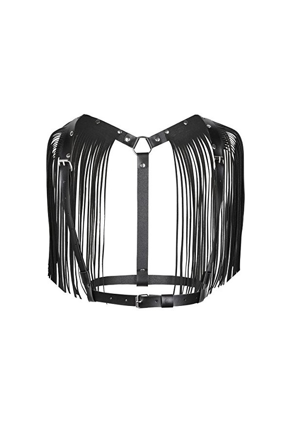 ranrann Femme Sexy Ceinture Harnais Poitrine Réglable Cuir PU Gland Harnais Epaule Bandoulière Frangé Body Cage Corps Bandage