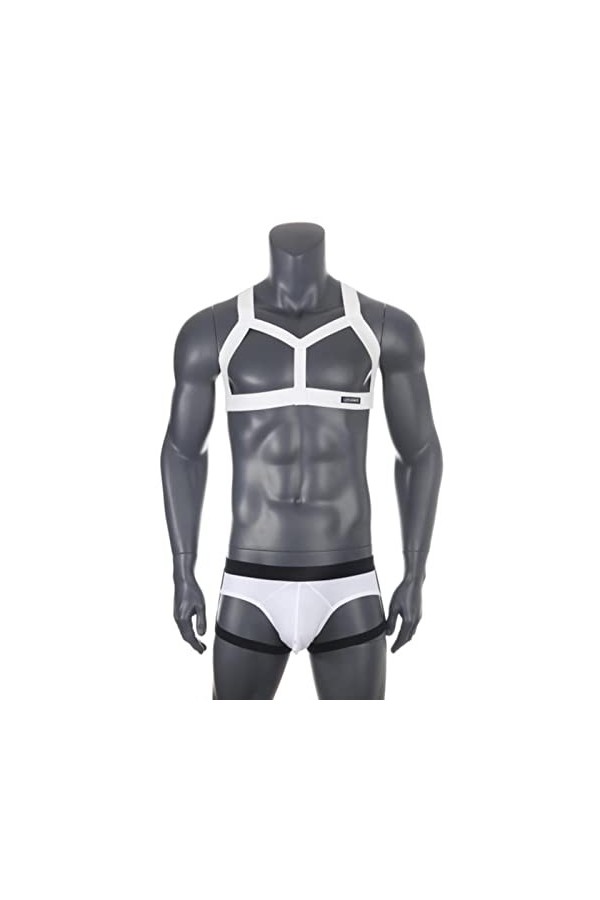 WEITING Ensemble de harnais de poitrine pour hommes Harnais dépaule élastique Sangle de jambe Ceinture Sous-vêtement sexy Co