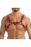 N/A/A Harnais de poitrine pour homme avec boucles Gay Interest - En cuir synthétique - Noir et rouge