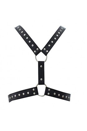 Pinwe Harnais de poitrine en cuir noir pour homme avec boucle réglable, Noir , taille unique